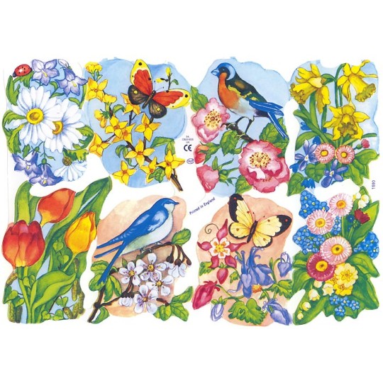 Colorful Flowers, Birds & Butterflies Scraps ~ England